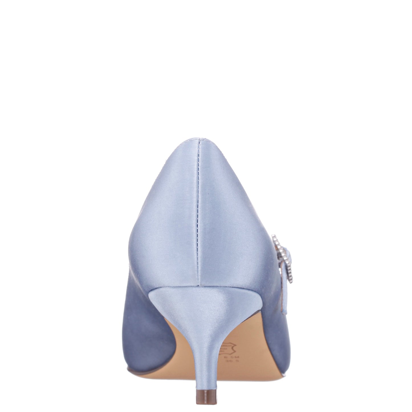 Namali Blue Satin with Rhinestone Buckle Kitten-Heel Pumps | Nina Shoes