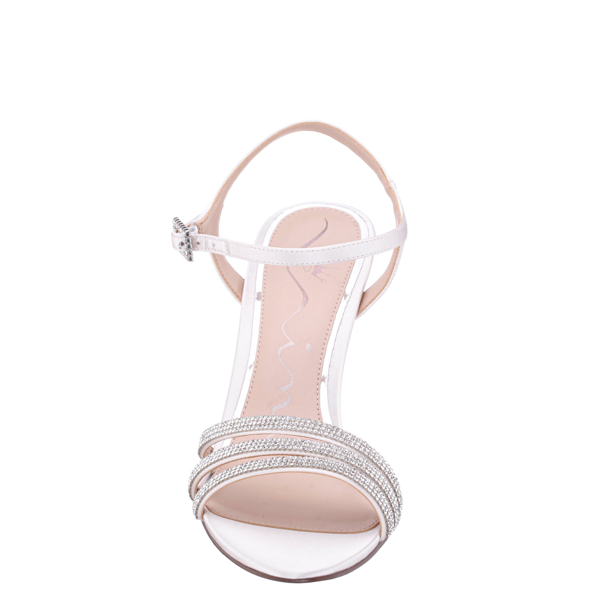 Veera White Satin with Crystals and Pearls High-Heel Sandals with Jeweled Ankle-Strap | Nina Shoes