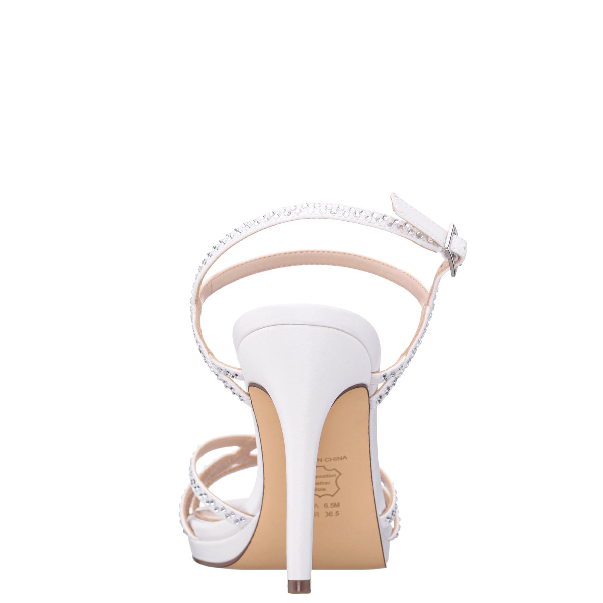 Rosa White Satin with Clear Crystals High-Heel Platform Sandals with Ankle-Strap | Nina Shoes