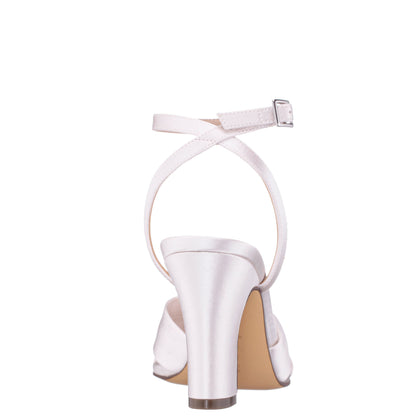 Ashley White Satin Block-Heel Sandals | Nina Shoes