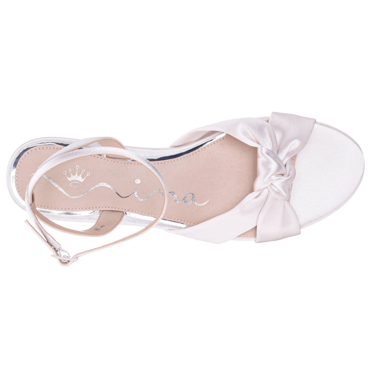 Ashley White Satin Block-Heel Sandals | Nina Shoes
