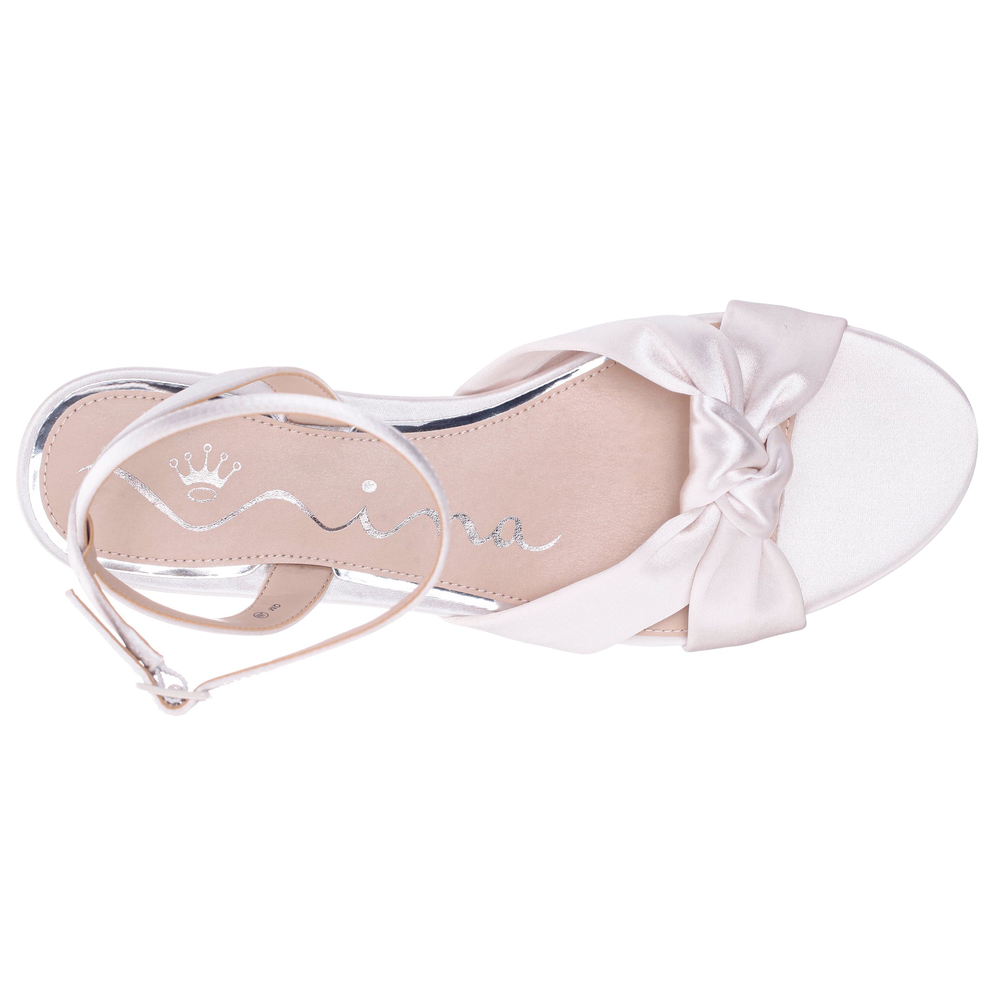 Ashley White Satin Block-Heel Sandals | Nina Shoes
