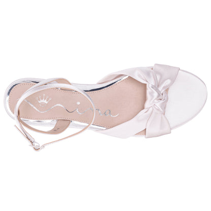 Ashley White Satin Block-Heel Sandals | Nina Shoes