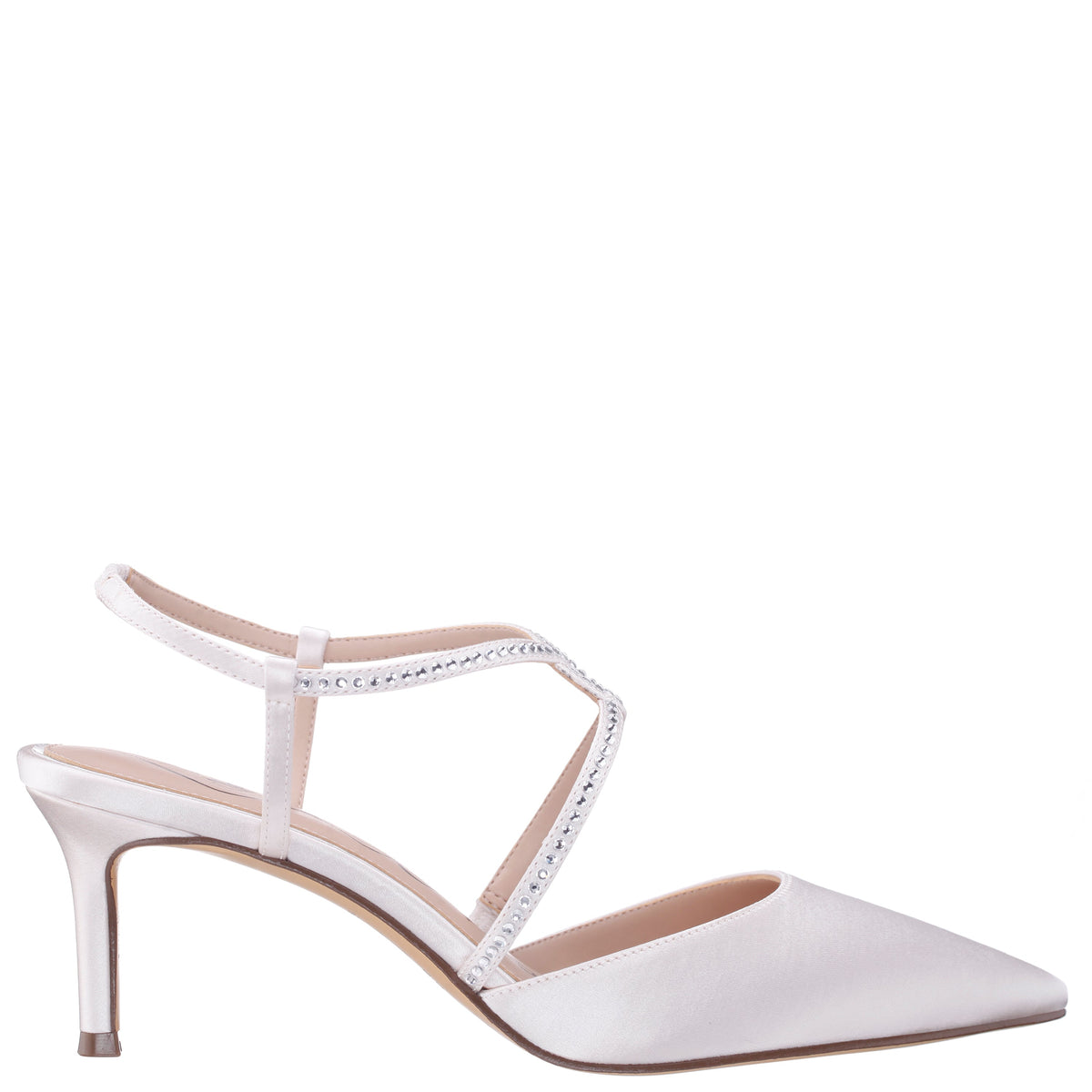 Nichele White Satin with Crystal Twist Mid-Heel Slingback Pumps | Nina Shoes