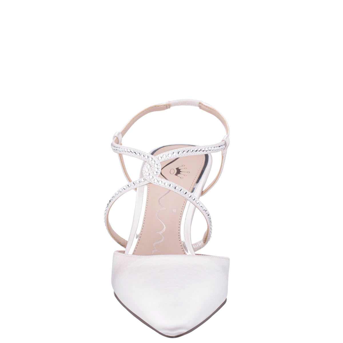 Nichele White Satin with Crystal Twist Mid-Heel Slingback Pumps | Nina Shoes