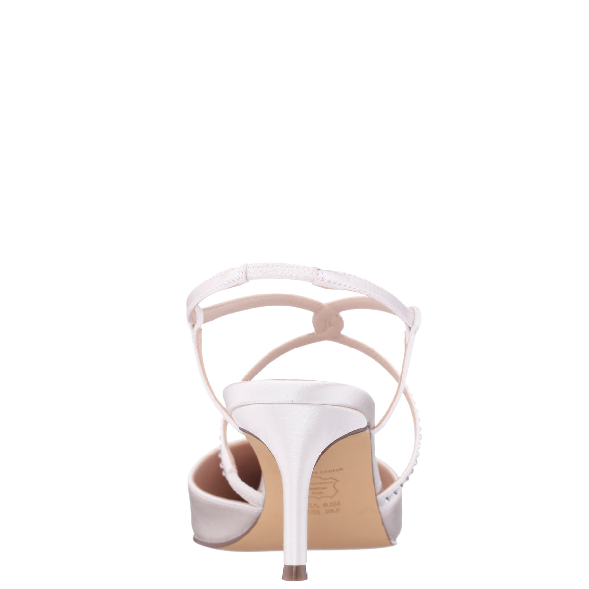 Nichele White Satin with Crystal Twist Mid-Heel Slingback Pumps | Nina Shoes