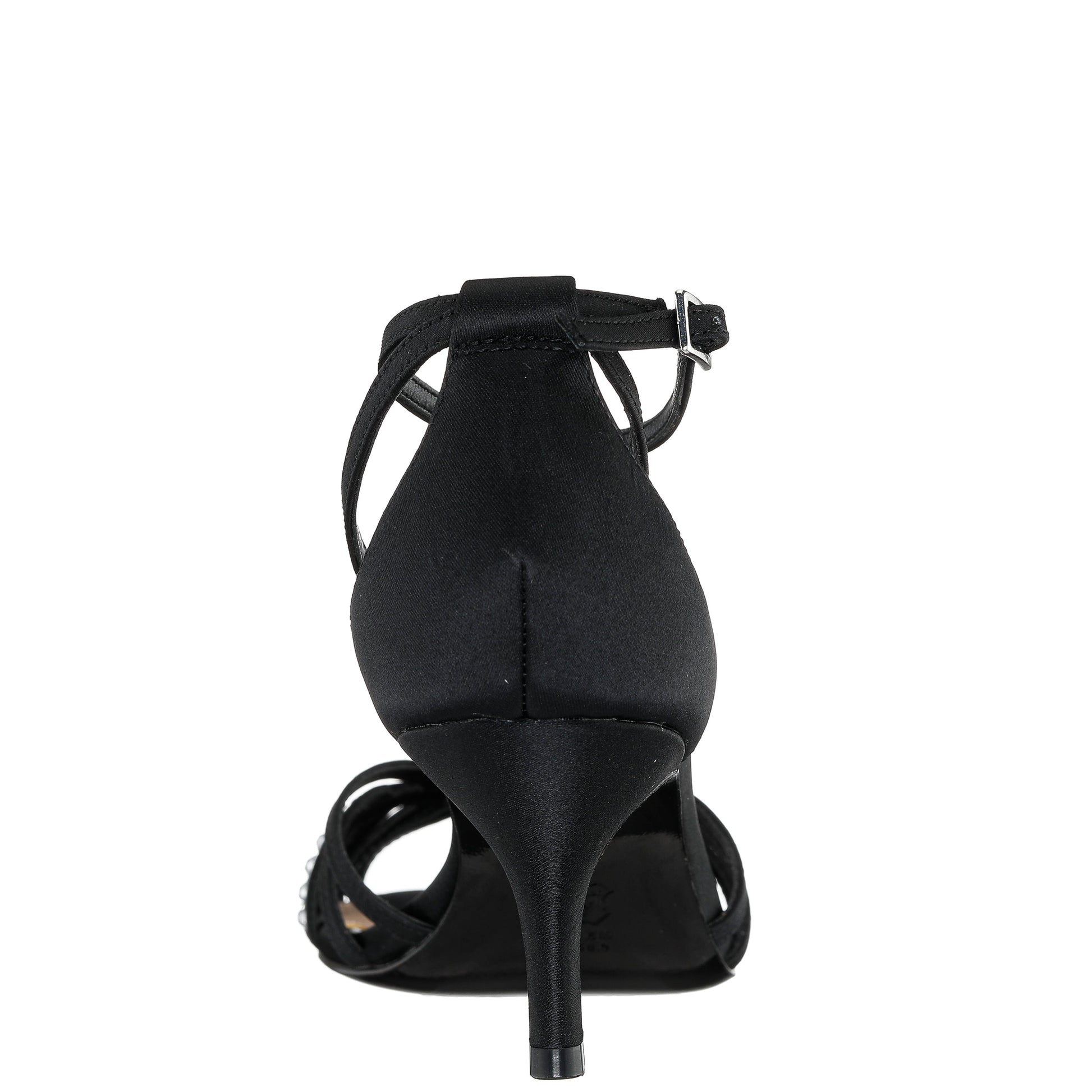 Bellva Black Satin Mid-Heel Sandal | Nina Shoes