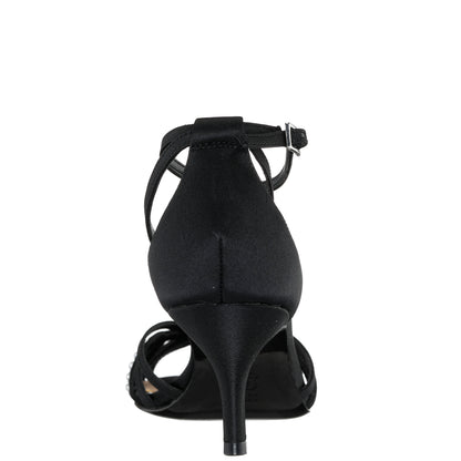 Bellva Black Satin Mid-Heel Sandal | Nina Shoes