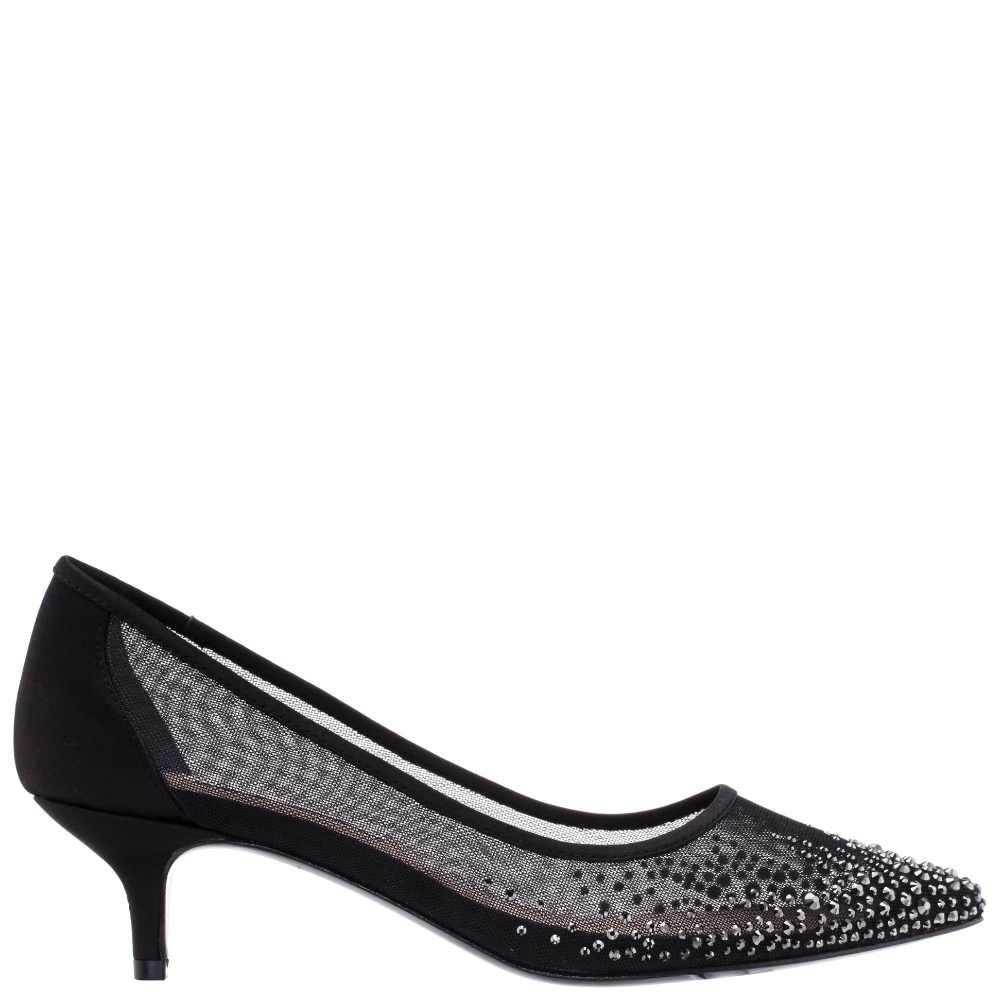 Sofie Black Mesh with Faceted Crystals Kitten-Heel Pumps | Nina Shoes