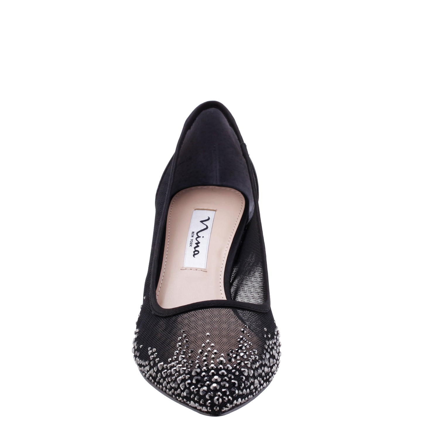 Sofie Black Mesh with Faceted Crystals Kitten-Heel Pumps | Nina Shoes