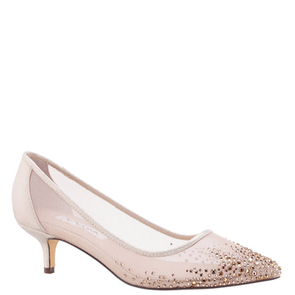 Sofie Platino Mesh with Faceted Crystals Kitten-Heel Pumps | Nina Shoes