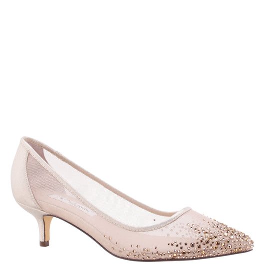 Sofie Platino Mesh with Faceted Crystals Kitten-Heel Pumps | Nina Shoes
