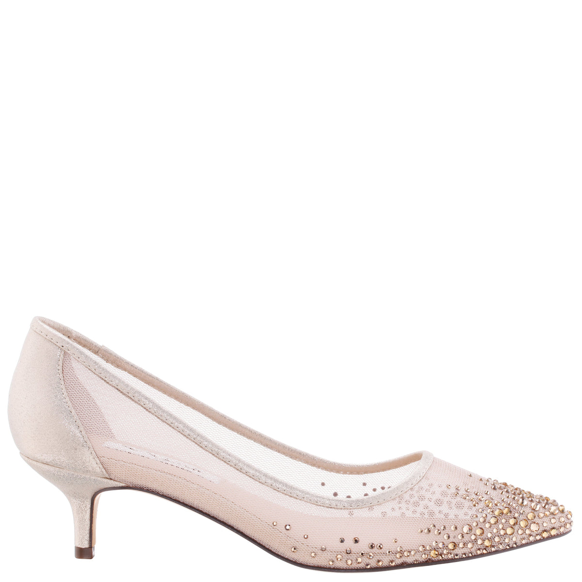 Sofie Platino Mesh with Faceted Crystals Kitten-Heel Pumps | Nina Shoes