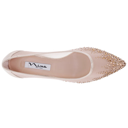 Sofie Platino Mesh with Faceted Crystals Kitten-Heel Pumps | Nina Shoes