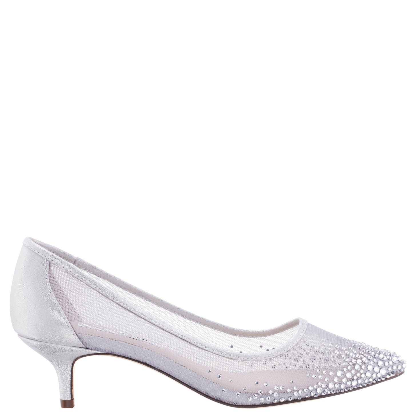 Sofie True Silver Mesh with Faceted Crystals Kitten-Heel Pumps | Nina Shoes