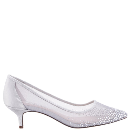 Sofie True Silver Mesh with Faceted Crystals Kitten-Heel Pumps | Nina Shoes