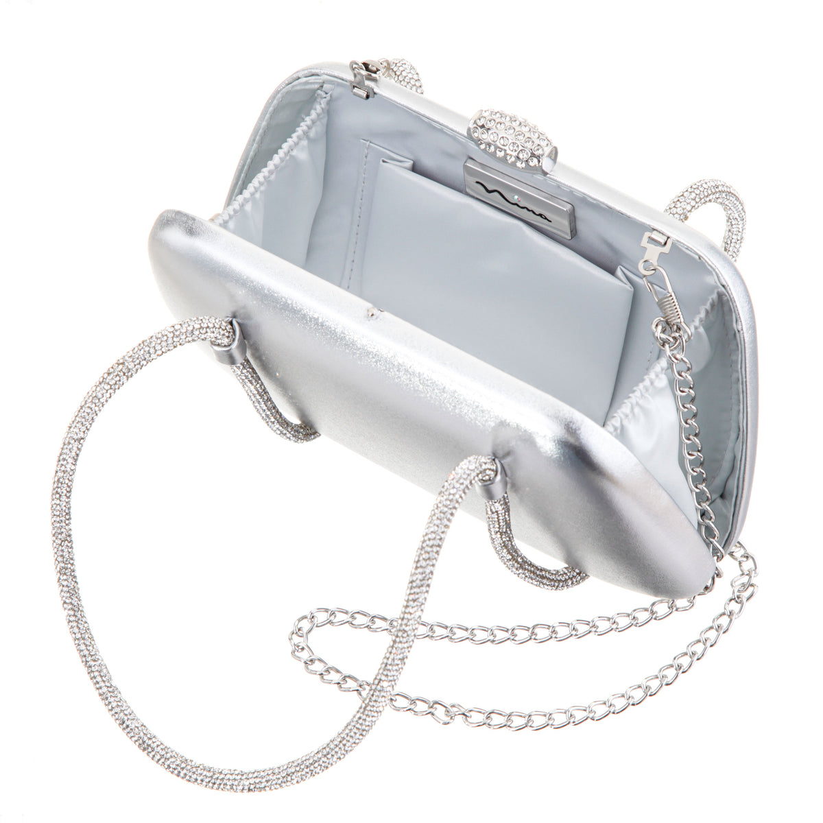 Camara Silver Metal Glaze PU/Glass Crystal Minaudiere | Nina Shoes