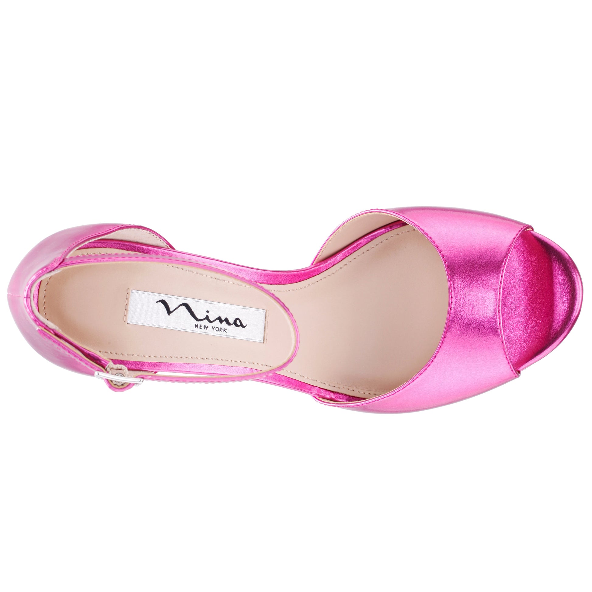 Famia Pink Metallic Stiletto Platform Sandals with Ankle-Strap | Nina Shoes