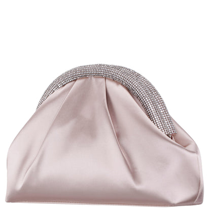 Jane Pearl Rose Satin/Glass Crystal Frame Clutch | Nina Shoes