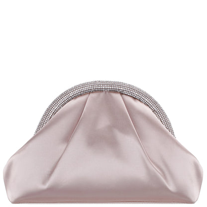 Jane Pearl Rose Satin/Glass Crystal Frame Clutch | Nina Shoes
