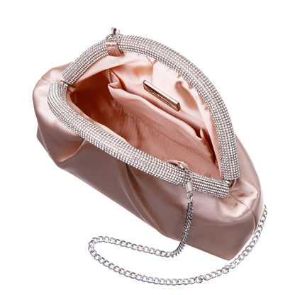 Jane Pearl Rose Satin/Glass Crystal Frame Clutch | Nina Shoes