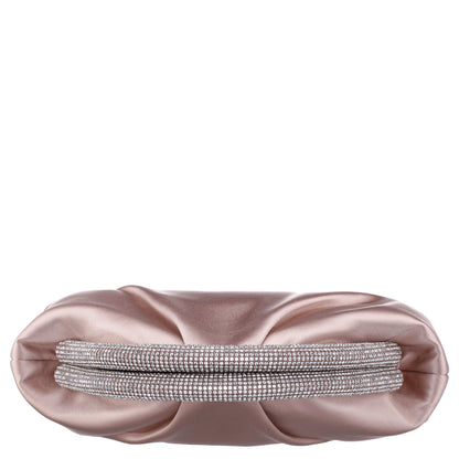 Jane Pearl Rose Satin/Glass Crystal Frame Clutch | Nina Shoes