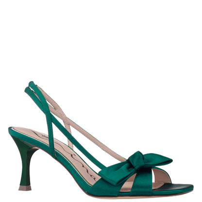 Lizette Green Satin with Bow Slingback Sandal on a Mid-Heel | Nina Shoes
