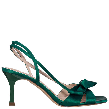 Lizette Green Satin with Bow Slingback Sandal on a Mid-Heel | Nina Shoes