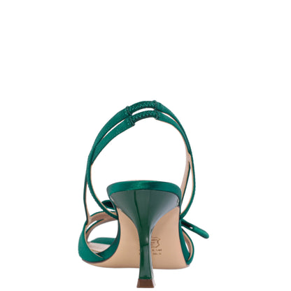 Lizette Green Satin with Bow Slingback Sandal on a Mid-Heel | Nina Shoes