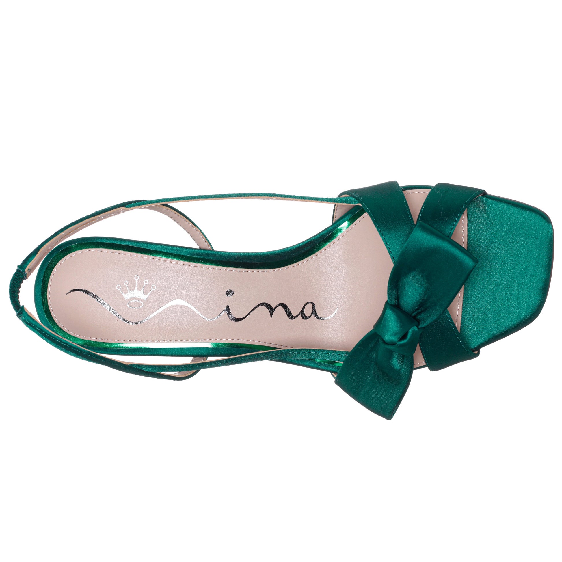 Lizette Green Satin with Bow Slingback Sandal on a Mid-Heel | Nina Shoes