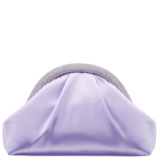 Jane Purple Satin/Glass Crystal Frame Clutch | Nina Shoes