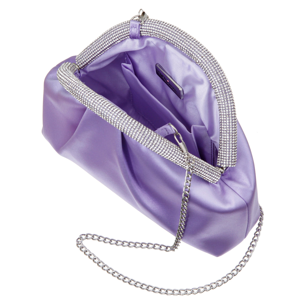 Jane Purple Satin/Glass Crystal Frame Clutch | Nina Shoes