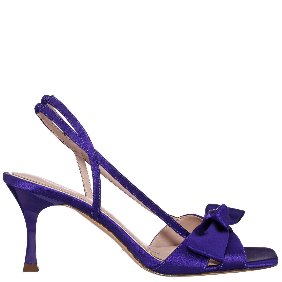 Lizette Purple Satin with Bow Slingback Sandals on a Mid-Heel | Nina Shoes