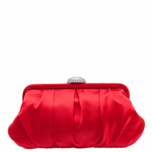 Concord Red Pleated Frame Clutch With Crystal Clasp | Nina Shoes