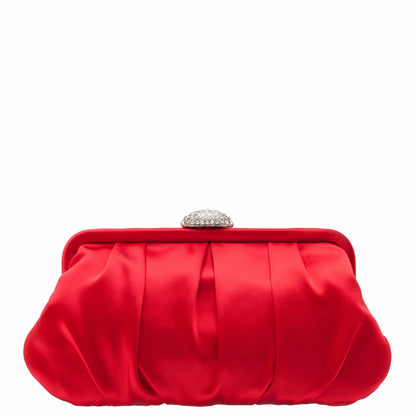 Concord Red Pleated Frame Clutch With Crystal Clasp | Nina Shoes
