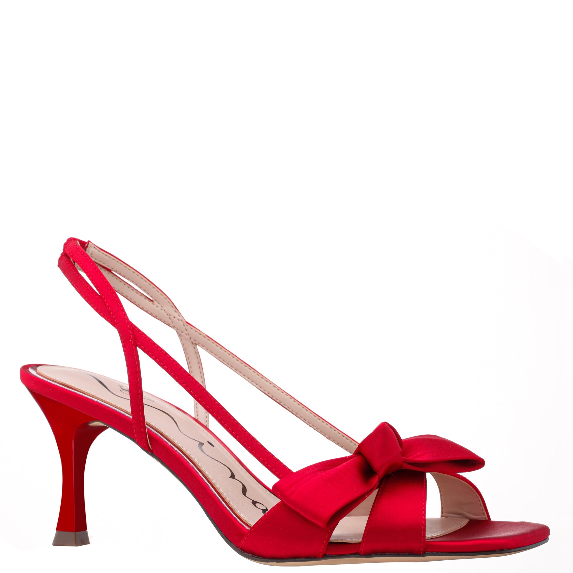 Lizette Red Satin with Bow Slingback Sandals on a Mid-Heel | Nina Shoes