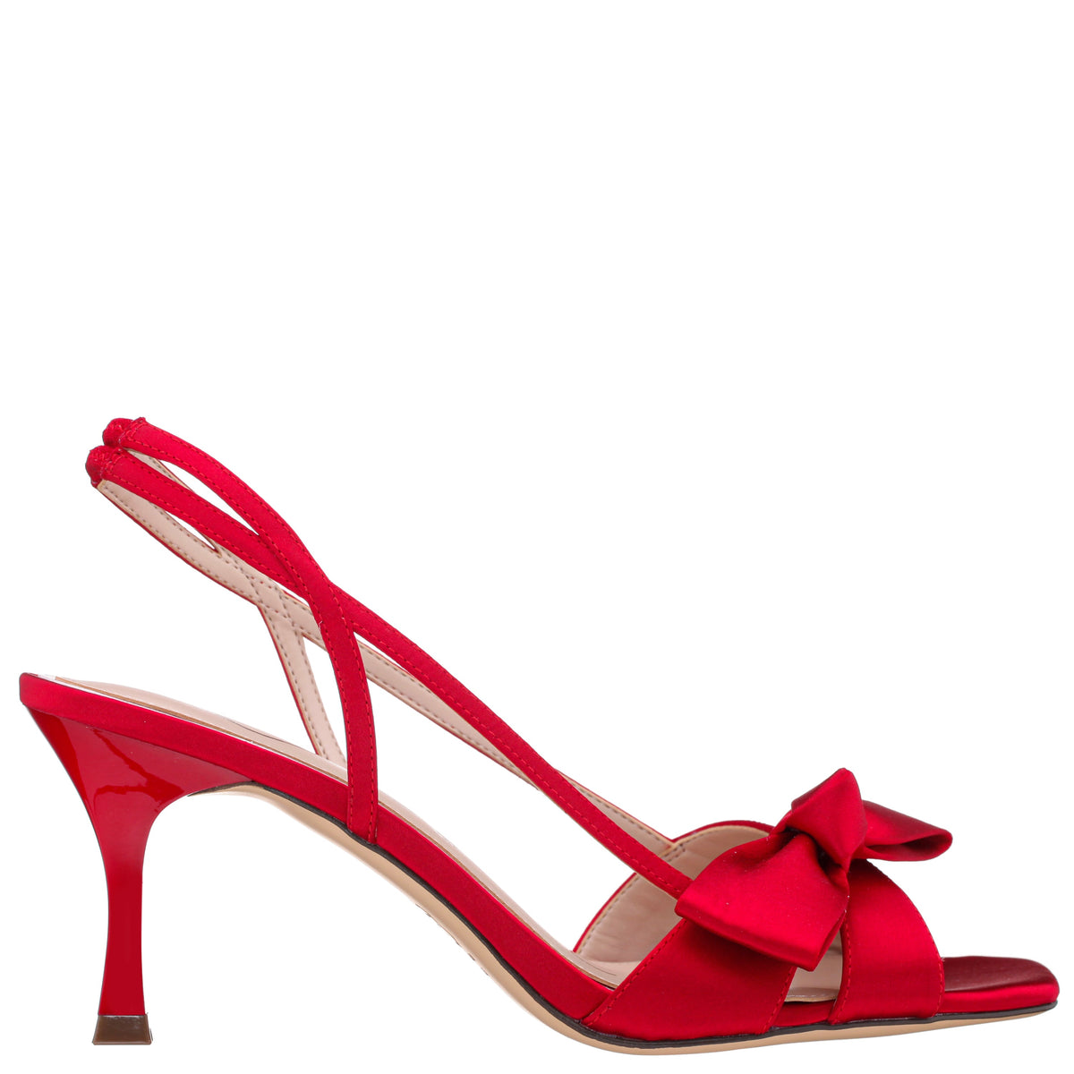 Lizette Red Satin with Bow Slingback Sandals on a Mid-Heel | Nina Shoes