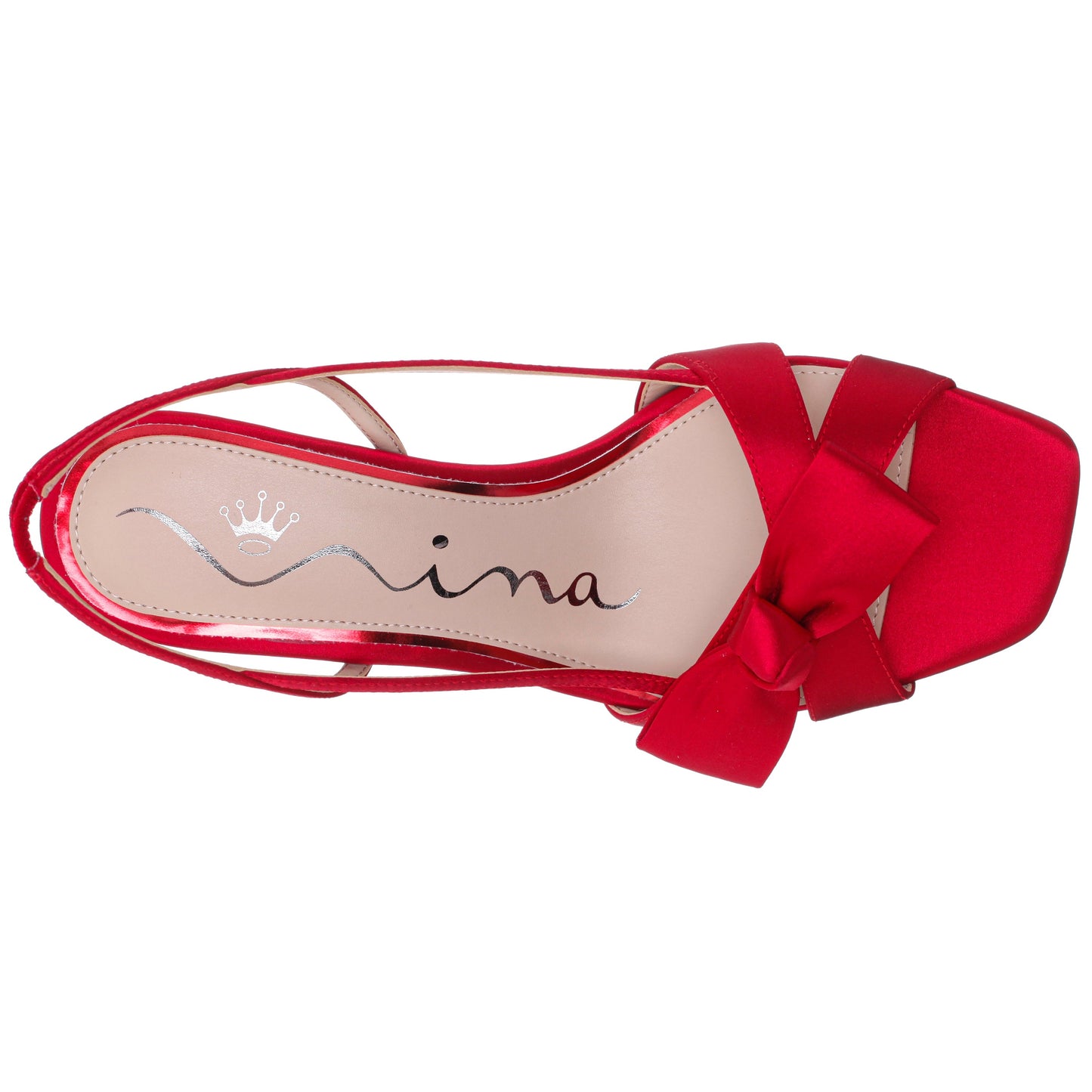 Lizette Red Satin with Bow Slingback Sandals on a Mid-Heel | Nina Shoes