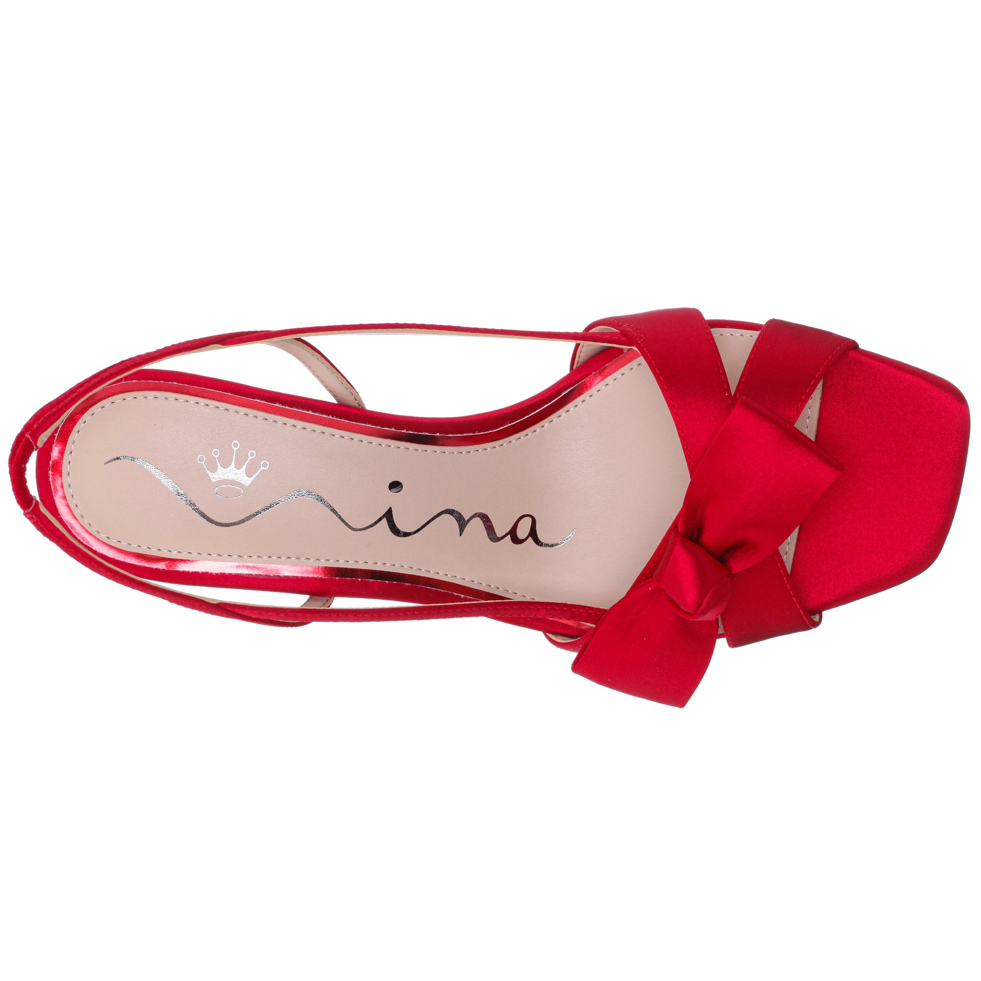 Lizette Red Satin with Bow Slingback Sandals on a Mid-Heel | Nina Shoes