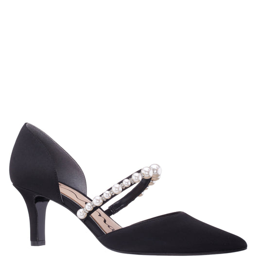 Blair Black Satin Mid-Heel Pumps | Nina Shoes