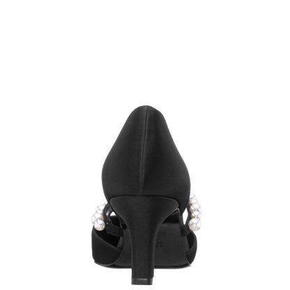 Blair Black Satin Mid-Heel Pumps | Nina Shoes