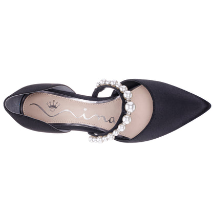 Blair Black Satin Mid-Heel Pumps | Nina Shoes