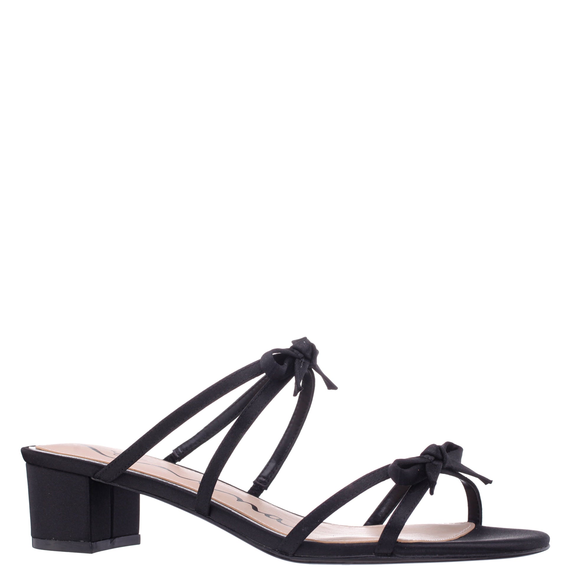 Gaby Black Satin with Bows on a Block-Heel Slide | Nina Shoes