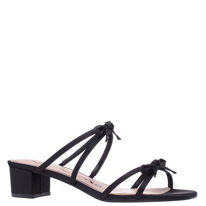 Gaby Black Satin with Bows on a Block-Heel Slide | Nina Shoes