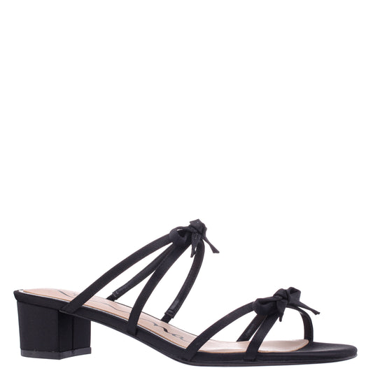 Gaby Black Satin with Bows on a Block-Heel Slide | Nina Shoes