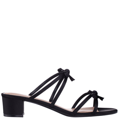 Gaby Black Satin with Bows on a Block-Heel Slide | Nina Shoes