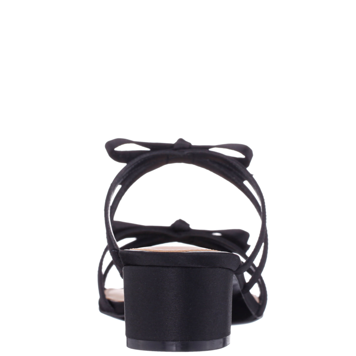 Gaby Black Satin with Bows on a Block-Heel Slide | Nina Shoes
