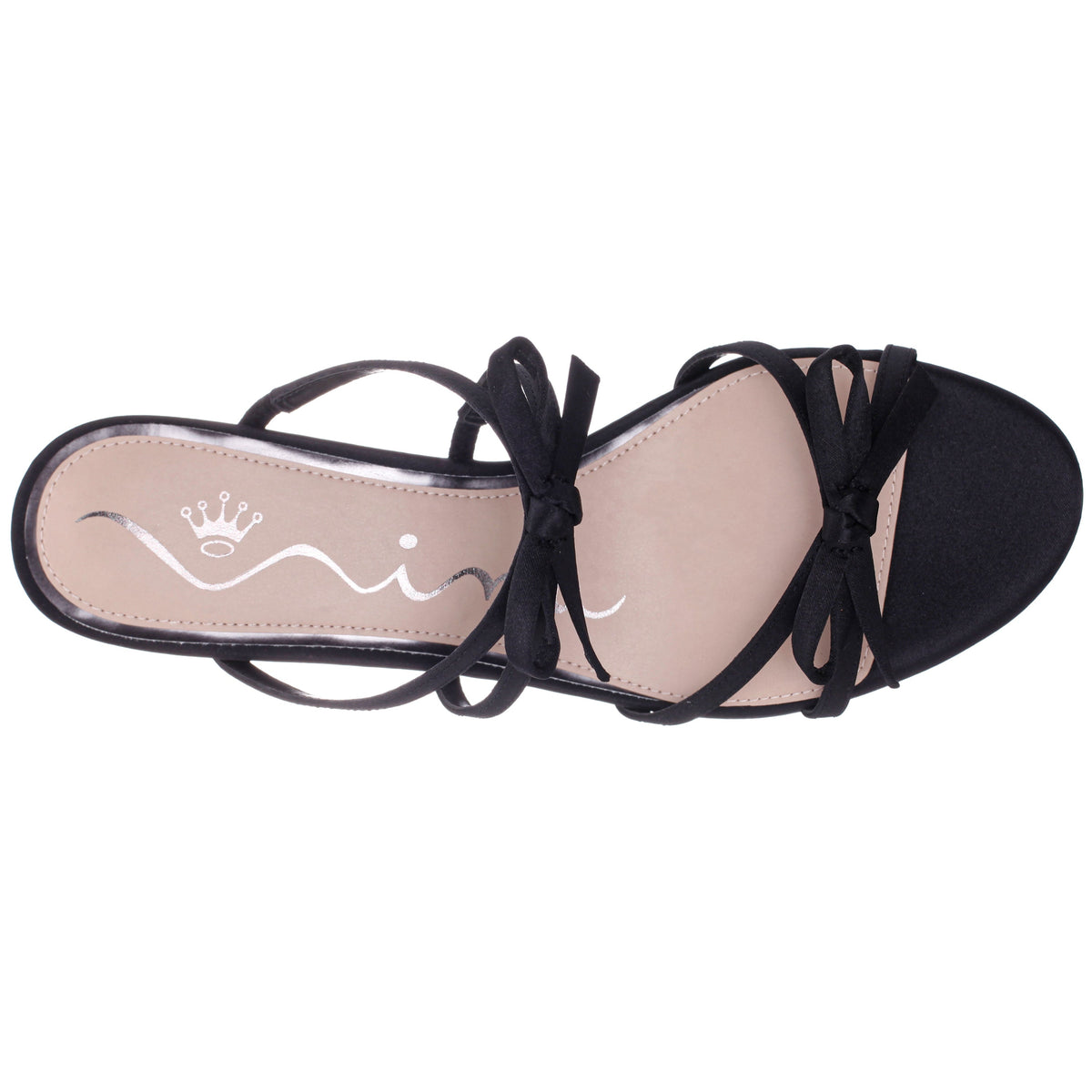 Gaby Black Satin with Bows on a Block-Heel Slide | Nina Shoes