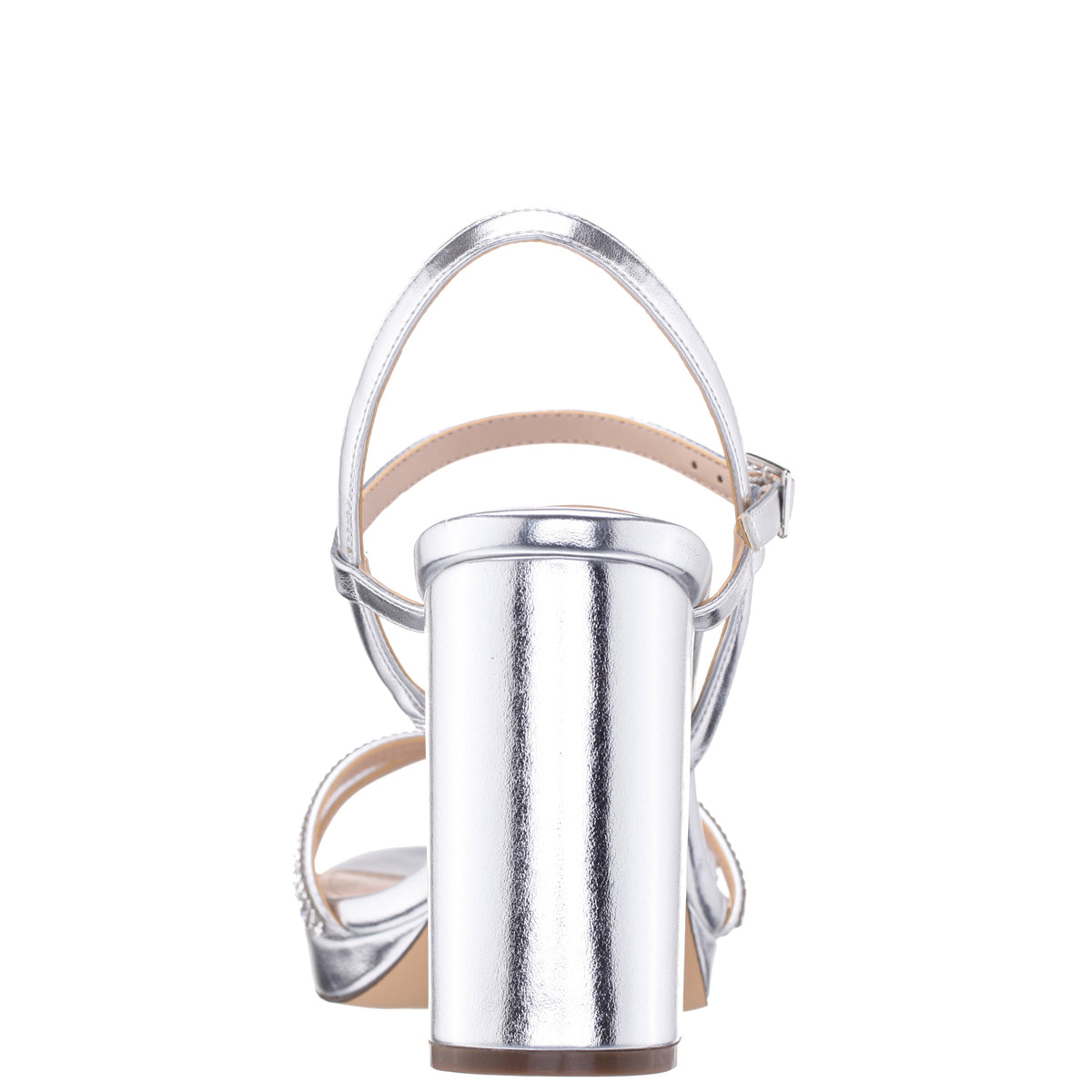 Steven Silver Metallic Foil with Crystal X-Band Block-Heel Platform Sandals with Ankle-Strap | Nina Shoes