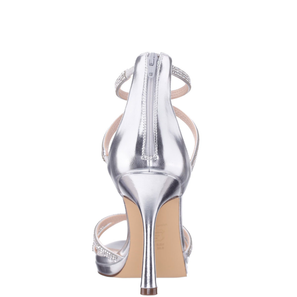 Ryann Silver Metallic Foil with Clear Crystals High-Heel Platform Sandals with Back Zip | Nina Shoes